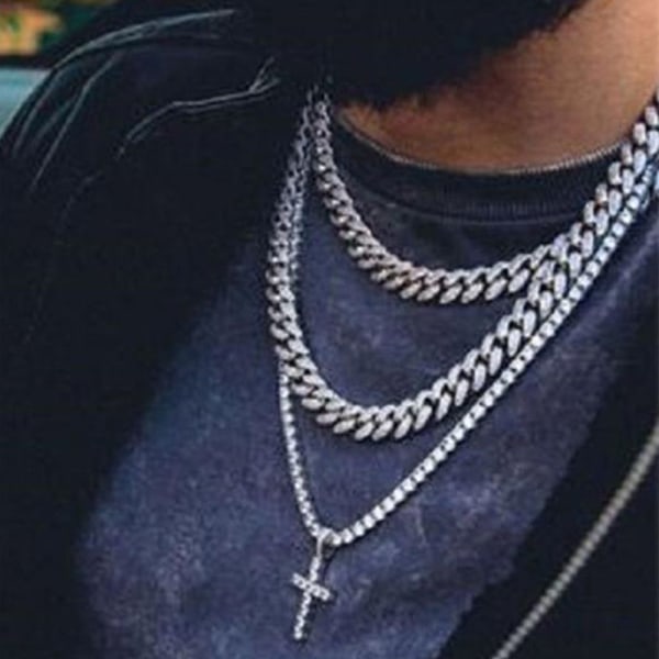 Cubansk halskæde Link Chain Hip Hop SØLV-60CM Silver-60cm