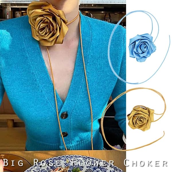 Big Rose Flower Choker Gothic BLÅ blue