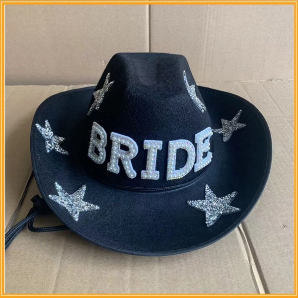 Cowboyhatt Brev Diamanthatt SVART BRUDEBRUD Black BRIDE-BRIDE