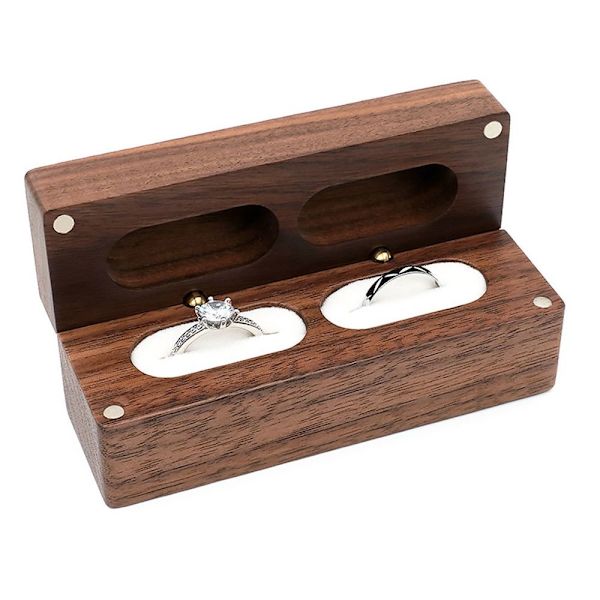 Valnød Træ Ring Box Halskæde Ring Ørering Box SORT Black