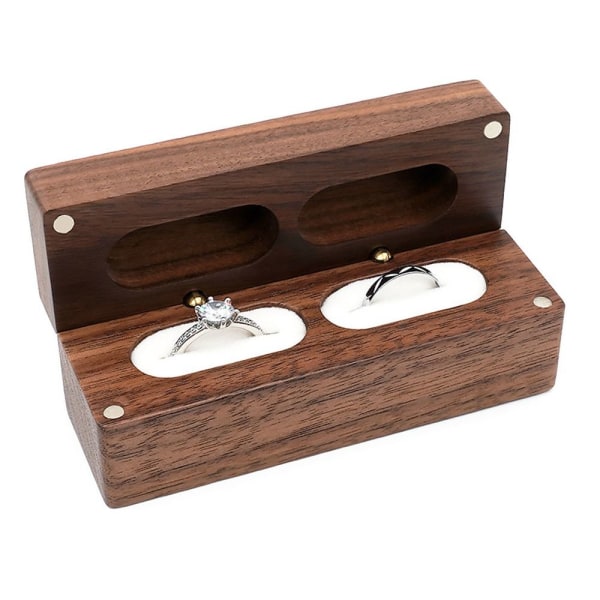 Valnöt Trä Ring Box Halsband Ring Örhänge Box SVART Black