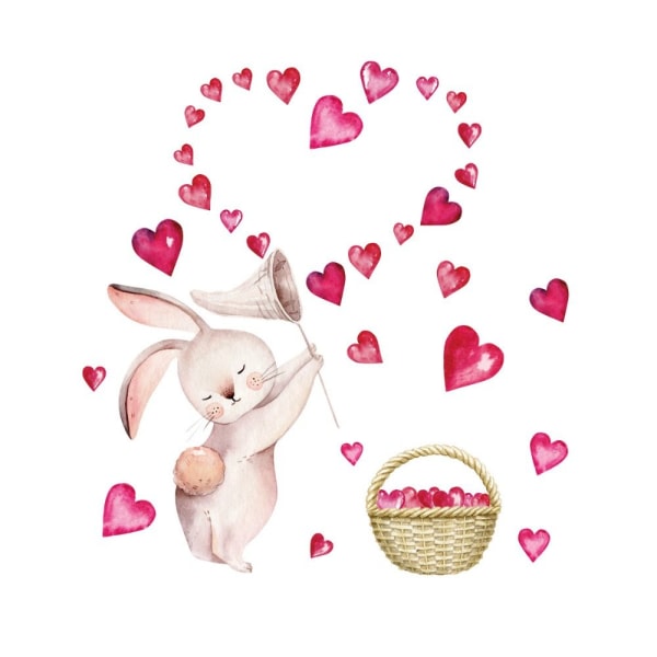 Lysande väggklistermärken Cartoon Rabbit Dekaler Rosa hjärta