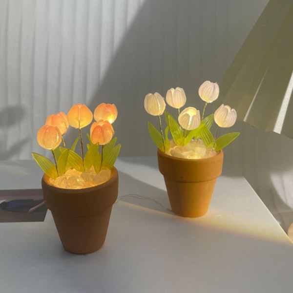 DIY Tulip Potted Night Light Bordlampe ROSA 10 TULIP BLOMST 10 Pink 10 tulip flower-10 tulip flower