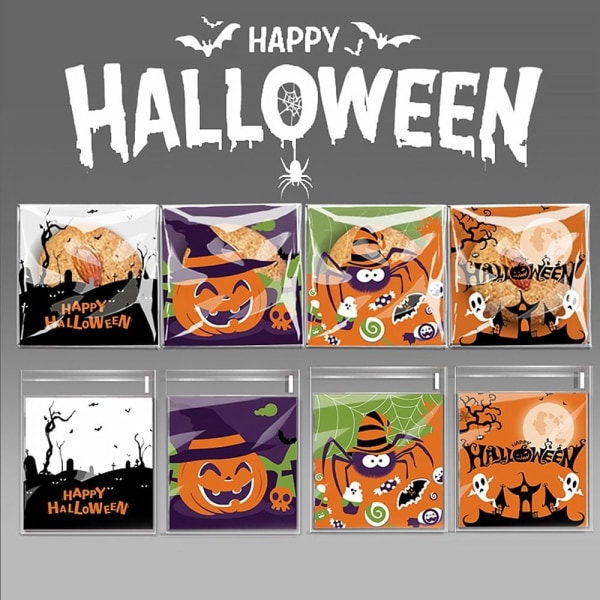 100 stk Halloween Godteposer Godteri Cookies Bag MIX 4 STYLES MIX Mix 4 styles