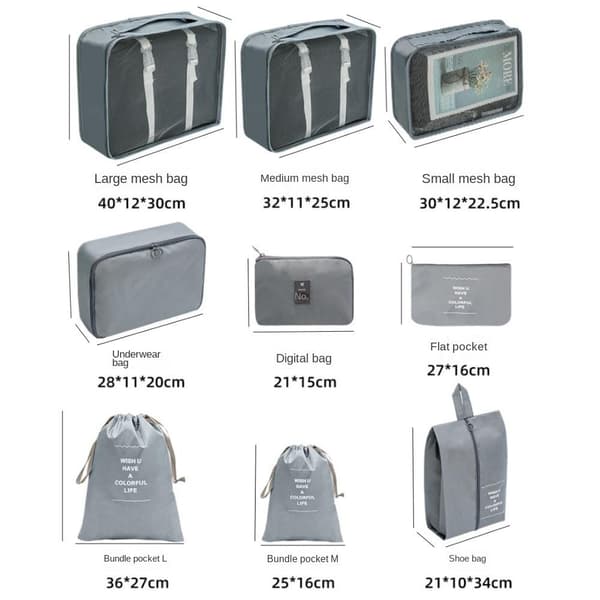 9-pack Packing Cubes Kläder Organizer Väskor Bagageförvaringsväskor Gray 9 Pack-9 Pack