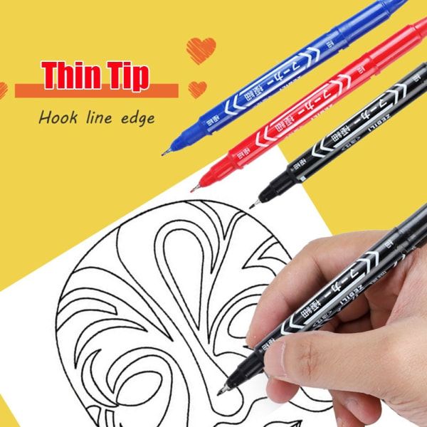 10 kpl Double Tip Pen Öljyinen kynä MUSTA Black