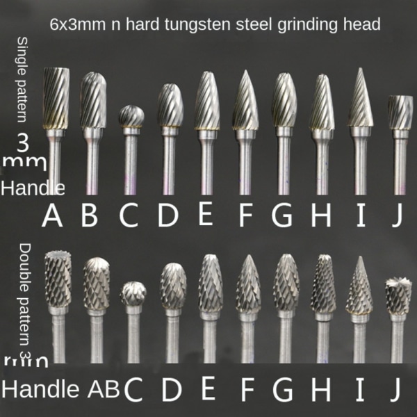 Karbid roterande fil 10 sorters hårdmetallborr i volframstål Double Striation Transparent