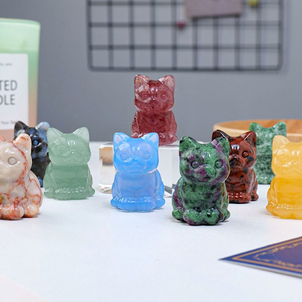 Luonnollinen Crystal Cat Figurine Fortune Cat Statue 7 7 7