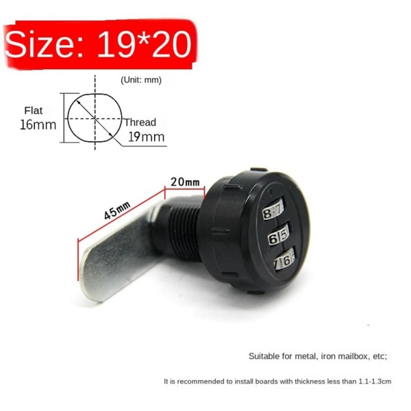 Lösenordslås Kombinationslås SVART 20MM black 20mm