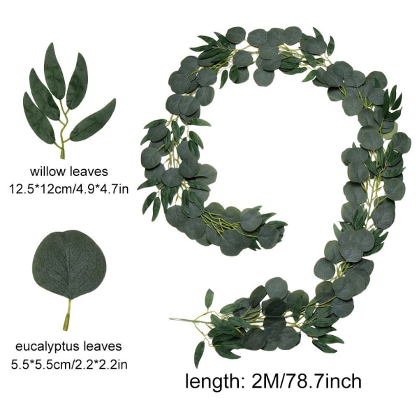 Konstgjorda Eucalyptus Garland naturtrogna pilblad grey&green