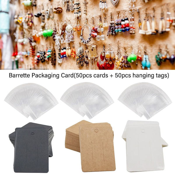 50 STK Barrette Emballagekort Hårnåle Display Boardcard SORT black