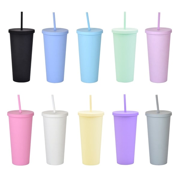 Dobbeltlags Skinny Tumbler Plastic Forsted vandflaske LILLA Purple