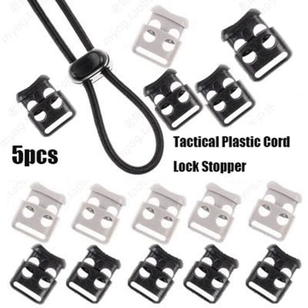 5 stk. Tactical Cord Lock Toggle Stopper GRÅ&HVID Grey&White