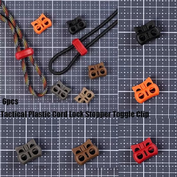 6stk Tactical Cord Lock Toggle Stopper SVART Black