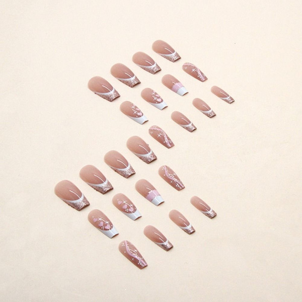 24 kpl Fake Nails Long French Ballerina W363