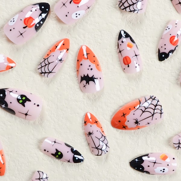 24 STK Pressed Nail Søt Kort Rund False Nail Kunstig glans
