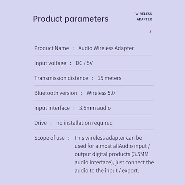 5.0 Bluetooth-adapter Bluetooth-sender trådløs mottaker Black