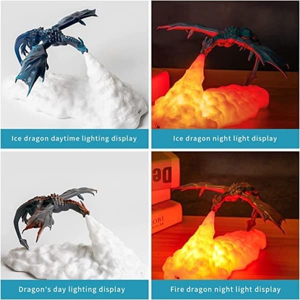Fire Dragon Lamp Light 3D Printed Night Light med USB 2