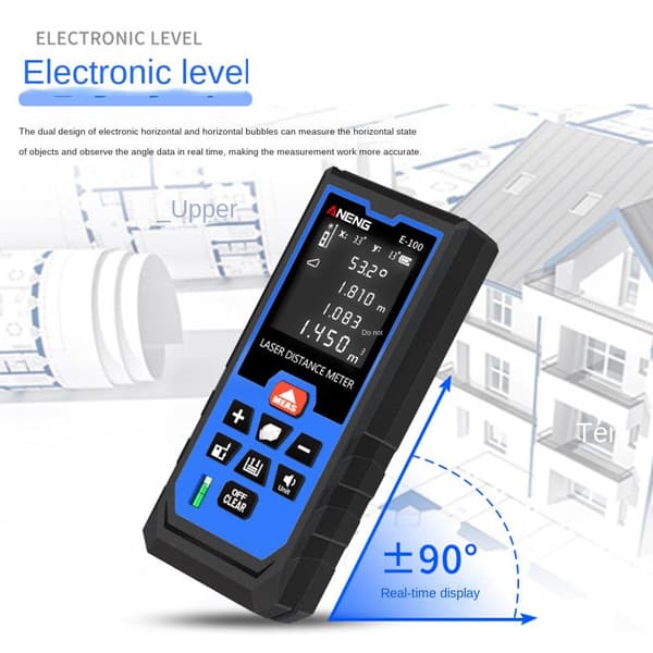 Laser Distance Meter Range Finder med bobleniveauer 100M