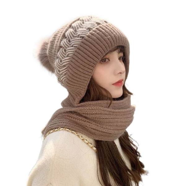 Integroitu cap Beanie Hat-huivi KHAKI Khaki