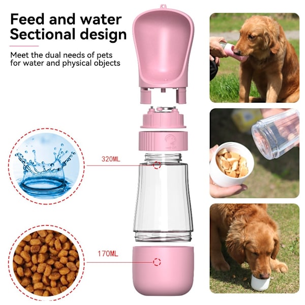 Hundevandflaske Drikkeskål til kæledyr PINK 510ML 510ML pink 510ML-510ML