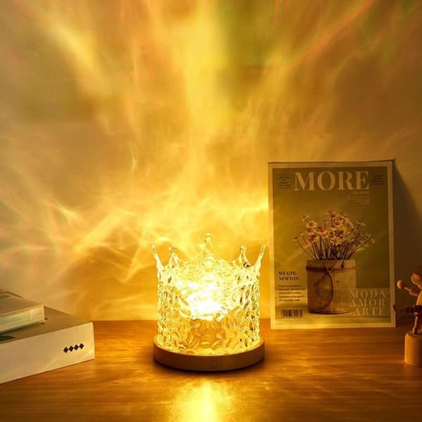 Crown Crystal Lamp Water Ripple Projector Night Light Touch