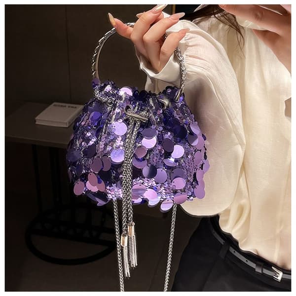Sequin Skuldertaske Mini Bucket Shiny Håndtasker BLÅ blue