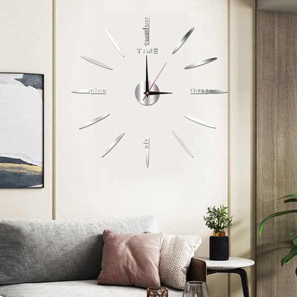 40 cm DIY Veggklokke Speiloverflate SØLV SØLV