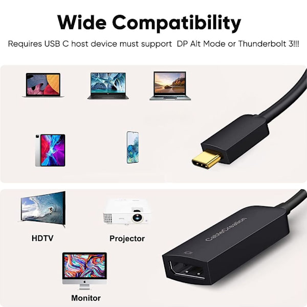Adapter USB C til DP1.4 kabelkonverter