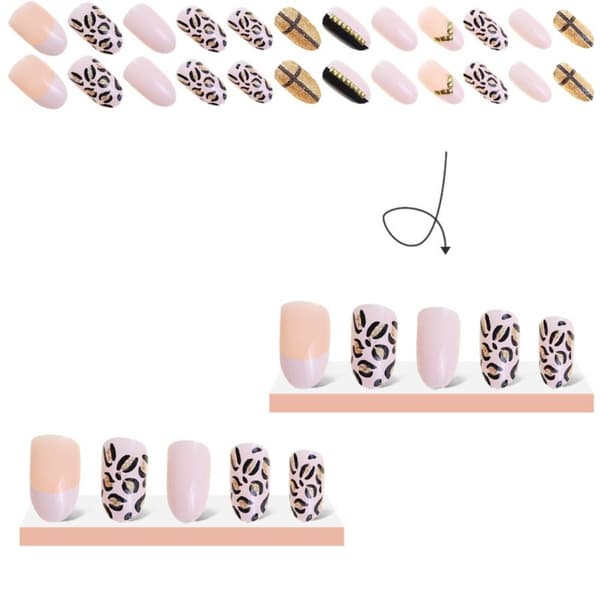 Falske negle mellemlang leopardprint