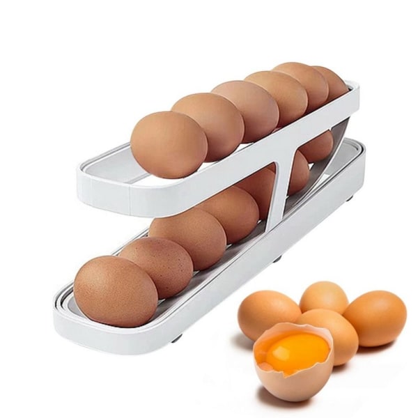 Avtakbar eggoppbevaringsboks Automatisk rullende eggstativ HVIT White