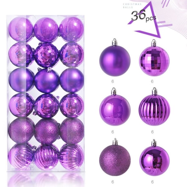 36 STK Christmas Ball Ornaments Set Juletre anheng LILLA Purple