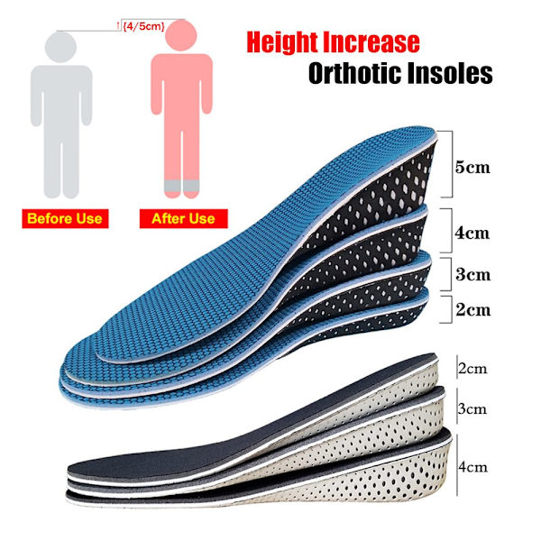 Memory Foam Invisible Height Öka innersulor BLÅ-4CM Blue-4cm