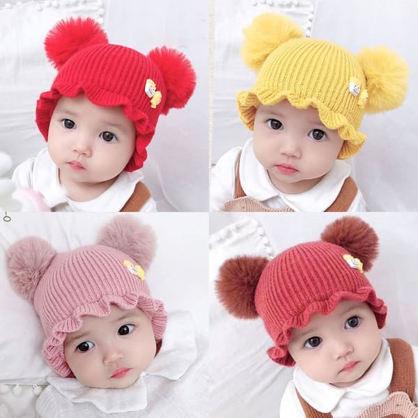 Pompom Baby Stickad Cap KAFFE coffee