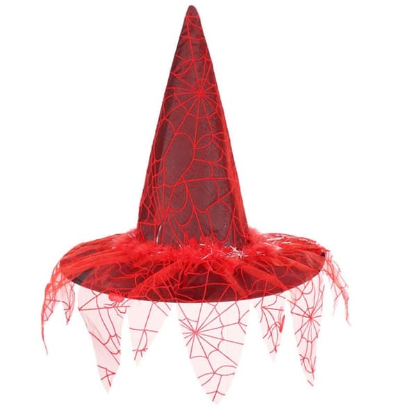 Halloween heksehatte med web slør RØD Red