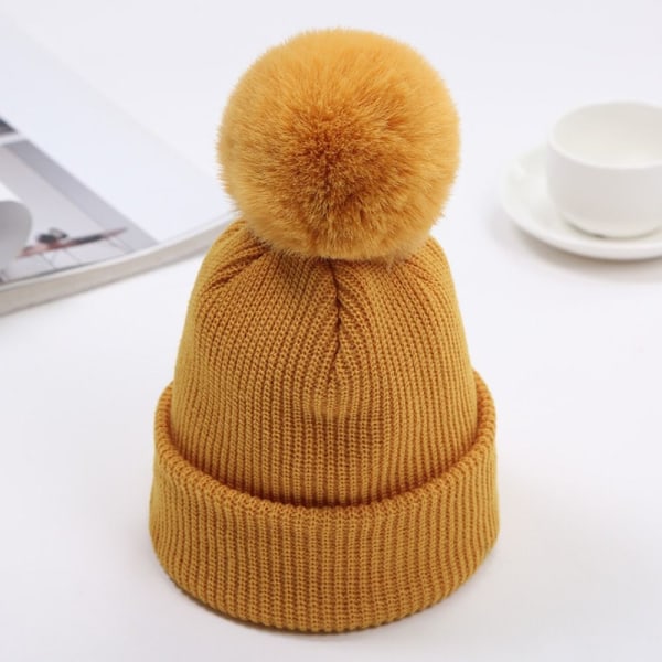 Crimpende Beanie Hat Pompom Hat GUL Yellow