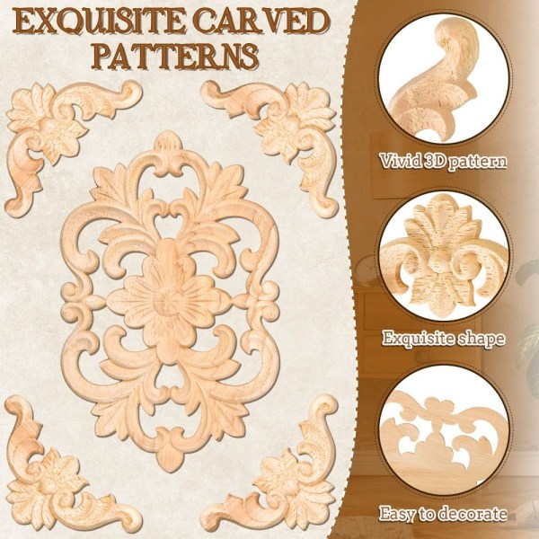 Wood Carved Onlays Applikasjoner Lange Carvings Overlays Dekor
