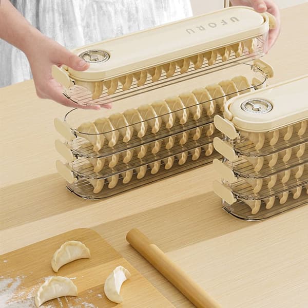 Dumpling Oppbevaringsboks Kjøleskap Fresh-keeping Box BEIGE TRE Beige Three Layer-Three Layer