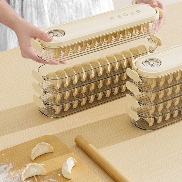 Dumpling Säilytyslaatikko Jääkaappi Raikas säilytyslaatikko BEIGE KAKSI Beige Two Layer-Two Layer