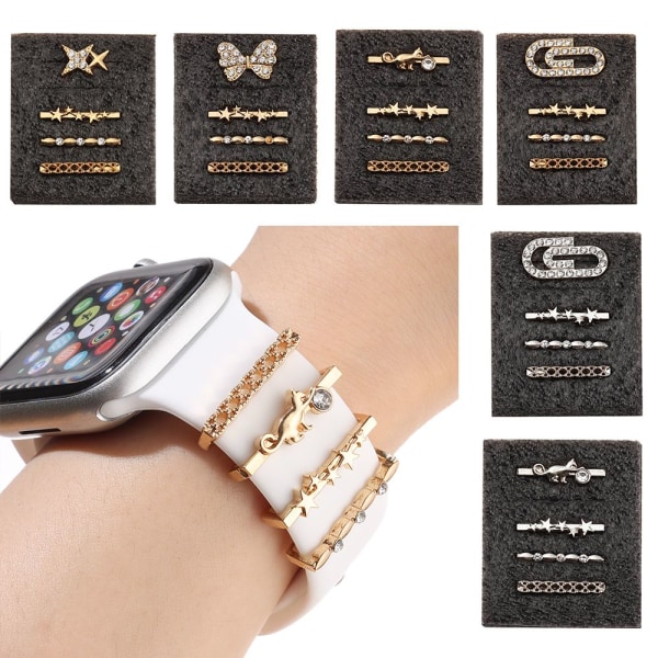 Ornament Dekorativ Ring Armband Berlocker För Apple Watch gold A-A