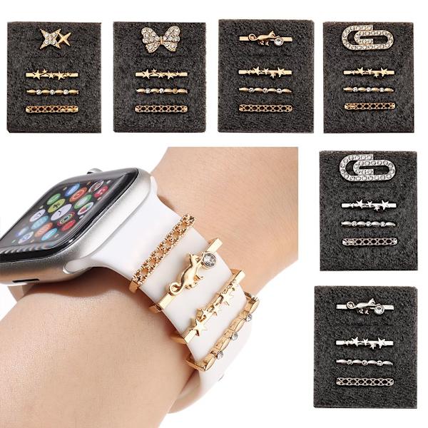 Ornament Dekorativ Ring Armband Berlocker För Apple Watch gold D-D