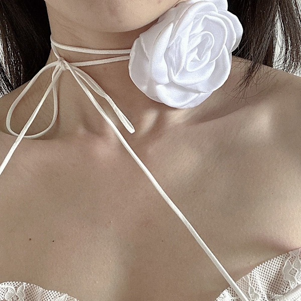 Rose Flower Choker Rose Choker Halskæde HVID 145-150CM WHITE 145-150CM