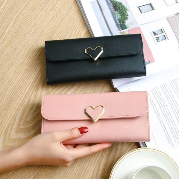Naisten Pitkät Lompakot Kukkarot Love Heart Lompakot TUMMAN PINK Dark Pink