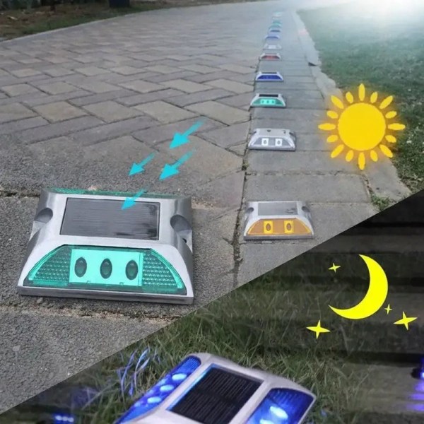 Solar Road Stud Light Trafikkmarkeringslys HVIT BLINKER HVIT White flashing