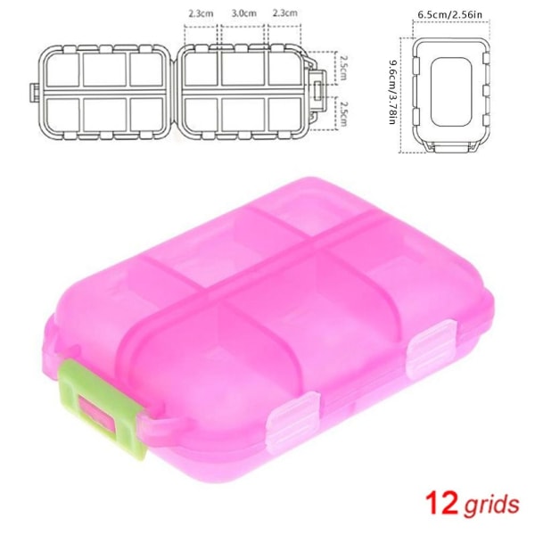 2 STK 12 Grid Pill Box Daglig Pille Etui ROSA Pink