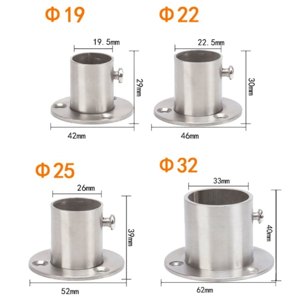 1 stk 19mm-32mm skapflensstangholder 25MMUTTEN DEKK 25mmwithout cover