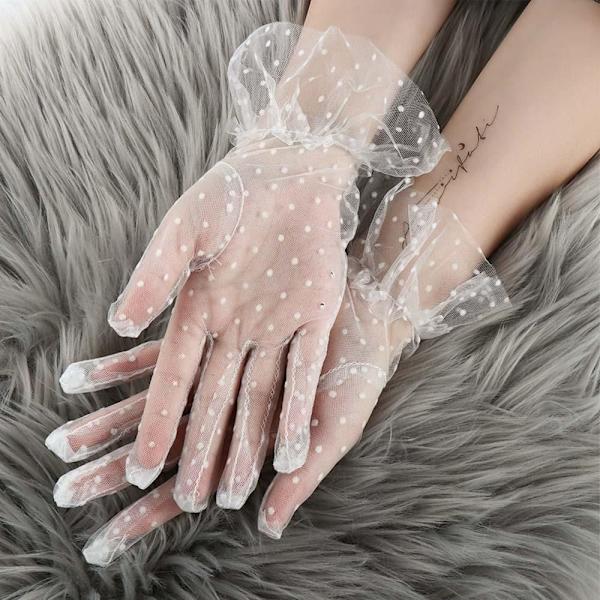 2 Stk Dot Print Tyl Handske Sort Hvid Mesh Handske 3 3 3