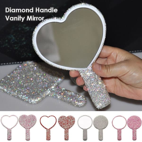 Rhinestone Handheld Mirror Rhinestone Makeup Mirror SQUARE square white