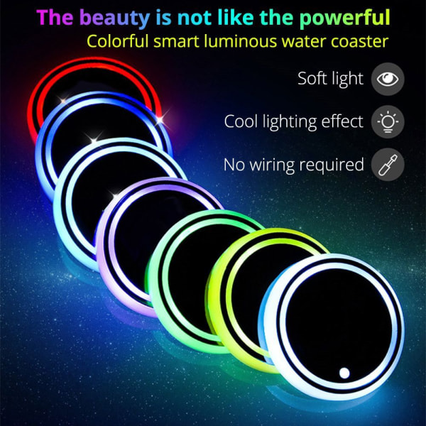 2 stk. Auto LED Bilkoppholder Bunnmatte LED Hub Lampe