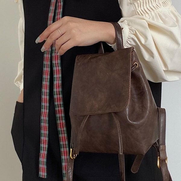 Ryggsekk i skinn BRUNN brown